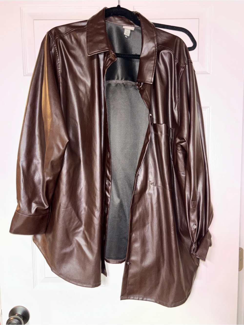 Brown Faux Leather Overshirt Jacket - Women 2X